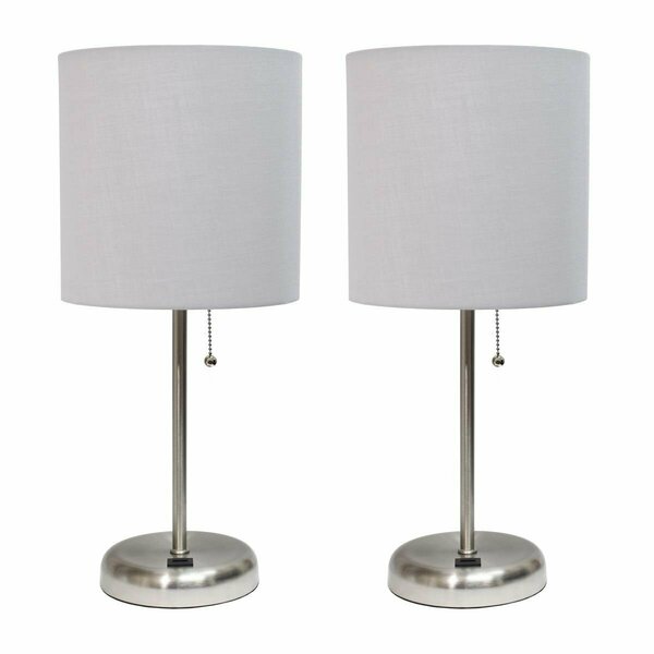 Diamond Sparkle Stick Lamp with USB charging port and Fabric Shade, Gray, 2PK DI2752341